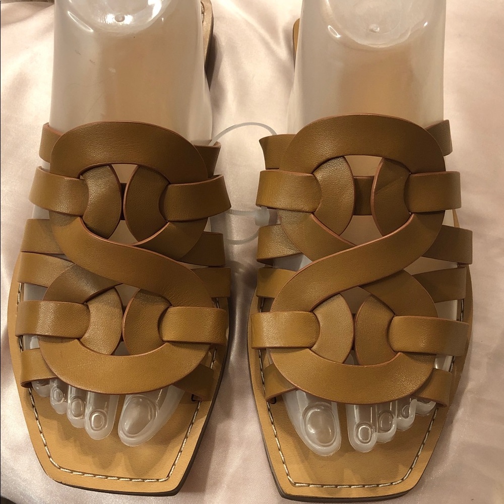 Marc Fisher Tan Leather Weave Slide Sandals